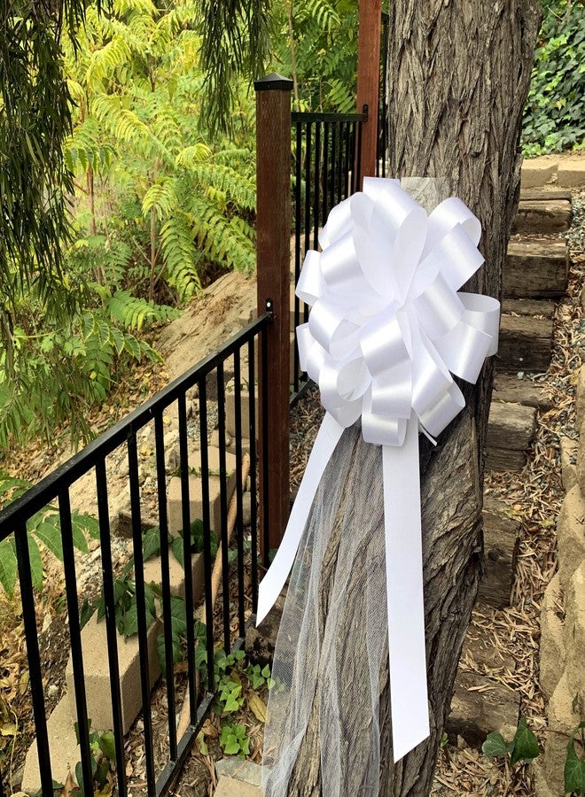 GiftWrap Etc. White Wedding Pull Bows with Tulle Tails - 8" Wide, Set of 6, Pew Bows, Reception, Valentine's Day, Birthday, Mother's Day, Anniversary, Event Decoration, Christmas - Image 3